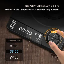 sevico Elektrischer Wasserkocher Schwanenhals | Warmhaltefunktion, LED-Anzeige | 1200W