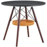 STILVORA Esstisch rund Massivholz/MDF Walnuss-Schwarz Ø80 cm mit Ablagekorb