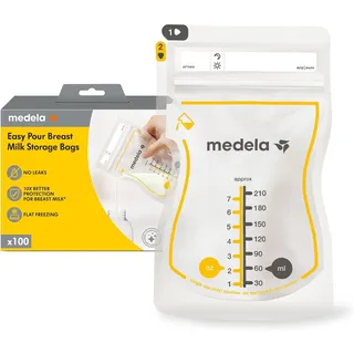 Medela Easy Pour Einweg-Muttermilchbeutel 210 ml – Auslaufsicheres Design mit Milchschutz – BPA-freie Aufbewahrungsbeutel – 100er Pack