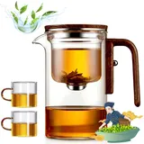 520ml Water Separation Glass Teapot with Wooden Handle, Holzdeckel Teekanne Glas Mit Siebeinsatz Glaskanne KäLtebestäNdiges und HitzebestäNdiges, Enchantipot Magic Tea Pot