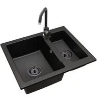 Spüle Granit Yogi STEEL Armatur Schwarz Siphon