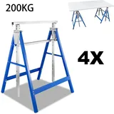 Tolletour 4x Gerüstbock Höhenverstellbar 80-130 Cm, Klappbarer Arbeitsbock Aus Stahl, Montagebock Blau/zink