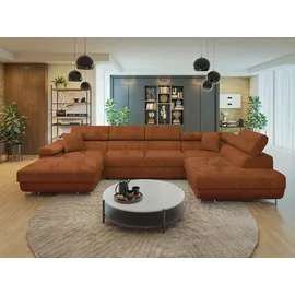 Mirjan24 Wohnlandschaft Torezio Bis, mit Bettkasten und Schlaffunktion, Einstellbare Kopfstützen, 346x203x70-90 cm (Farbe: Flow ... - Braun