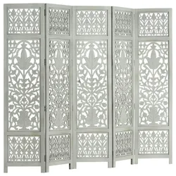 vidaXL 5tlg. Raumteiler Handgeschnitzt Grau 200×165cm Mango Massivholz