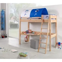 Hochbett RENATE Buche massiv natur lackiert, mit Schreibtisch und Tunnel
