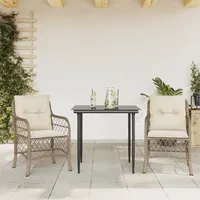 vidaXL 3-tlg. Bistro-Set mit Kissen Beige Poly Rattan