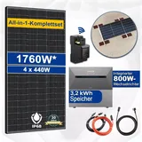 All In One 1760W Solaranlage Komplettset inkl. Speicher 3,2 kWh Anker SOLIX Solarbank E1600 PRO mit Smarter Zähler und Aufständerung Süd Basis