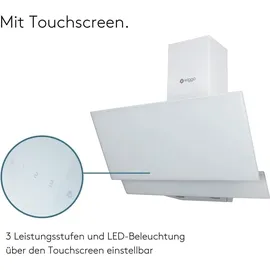 Wiggo Dunstabzugshaube 60cm kopffrei I Abluft Umluft Dunstabzug 300m3/h - LED Touch-Display 3 Stufen I Schräghaube inkl. Fettfilter & 2x Kohlefil...