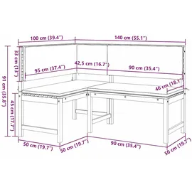 vidaXL Gartenstuhl mit Kissen 140 x 100 x 91 cm braun 4 St.