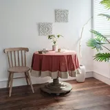 Französische einfache Rüschen-Tischdecke, Baumwoll-Leinen-Tischdecke, runder Teetisch, literarische Retro-Party-Dekoration
