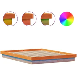 vidaXL Massivholzbett mit LED-Beleuchtung Wachsbraun 160x200 cm Kiefer