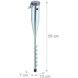 Relaxdays Bodenhülse, 2er Set, Sonnenschirm & Wäschespinne, zum Eindrehen, 25-55 mm Stangendicke, Bodendorn, silber/grau