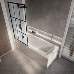 Duschbadewanne mit Gittermuster-Badewannenaufsatz in Schwarz – Größe, Seiten- & Endverkleidung wählbar – Sandford Hudson Reed