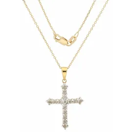 FIRETTI Kreuzkette "Schmuck Geschenk Halsschmuck Halskette Silberkette Kreuz", silber (silber, 925, goldfarben), Halsketten, Damen, Diamanten Silber 925 (Sterlingsilber), L: 45 B: 0,65mm, Diamanten, Silber 925 (Sterlingsilber), Kreuzkette, mit Diamanten, B:0,65mm