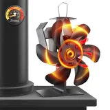 Xmasneed Kaminventilator, 6 Flügel-Ofenventilator Ohne Strom Leiser Betrieb, Wärmebetriebener Ventilator mit Thermometer, Hitzebetrieben Kamin Ventilator Ohne Strom für Holz/Holzbrenner/Kamin