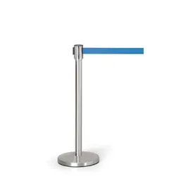 Absperrpfosten mit selbstaufwickelndem Band, Edelstahl matt/blau