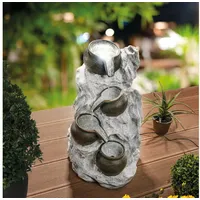 esotec Gartenbrunnen Solar Fels-Kaskadenbrunnen hell + LED-Beleuchtung + Akku H=48cm 101321 braun|grau