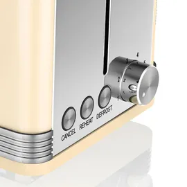 Swan ST19010CNEU Retro Toaster Breite Schlitze 2 Scheiben 3 Funktionen 6 Stufen Toasting, Vintage Creme,