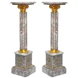 Casa Padrino Barock Marmor Säulen Set Grau / Gold - Prunkvolle Deko Säulen im Barockstil - Barock Deko Accessoires - Edel & Prunkvoll