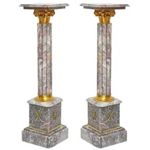 Casa Padrino Barock Marmor Säulen Set Grau / Gold - Prunkvolle Deko Säulen im Barockstil - Barock Deko Accessoires - Edel & Prunkvoll