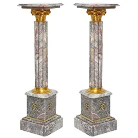 Casa Padrino Barock Marmor Säulen Set Grau / Gold - Prunkvolle Deko Säulen im Barockstil - Barock Deko Accessoires - Edel & Prunkvoll