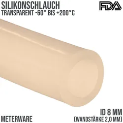 8 x 12 mm Silikon Silicon Industrie Schlauch transparent talkumiert Lebensmittel...