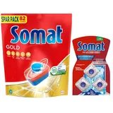 SOMAT Tabs 82 AW Gold, Geschirrspül Tabs für sauberes Geschirr auch bei niedrigen Temperaturen, Extra-Kraft gegen Eingetrocknetes + Somat Duo Power Experten 3 AW Maschinenreiniger 57g