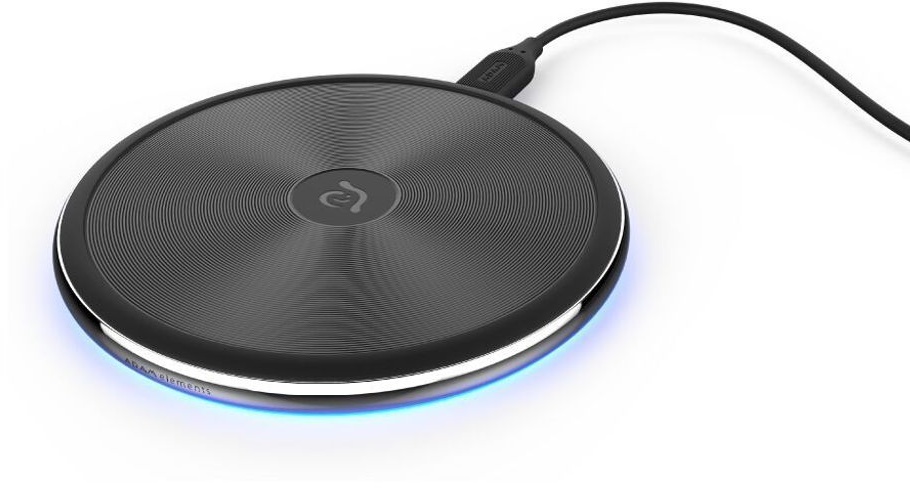 Adam Elements OMNIA Q1 Wireless Charging Pad Schwarzes Qi Ladegerät mit LED Blau