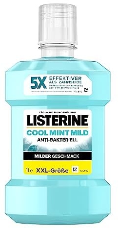 LISTERINE Cool Mint Mild (1000 ml), antibakterielle Mundspülung ohne Alkohol mit mildem Geschmack, für ein langanhaltendes Frischegefühl
