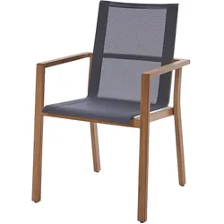 Diamond Garden Stapelstuhl VENEDIG, Premium Teak / Sunproof Sling Schwarz/Silber - Sonderaktion
