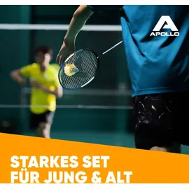 Apollo Badminton Set Match Pro 800 Badmintonschläger Federballschläger Set inkl. Tasche blau/grau