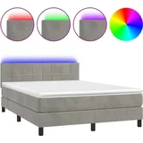 vidaXL Boxspringbett mit Matratze & LED Hellgrau 140x200 cm Samt