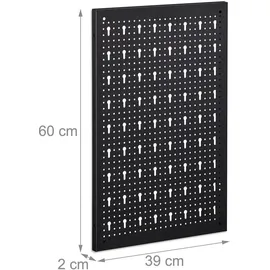 Relaxdays Werkzeugwand Metall, 25-teiliges Zubehör-Set, HxBxT: 60 x 118 x 2 cm, 3 Lochwände, Wandmontage, schwarz/rot