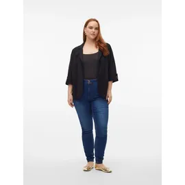 Vero Moda Curve "VMCJESMILO 3/4 BLAZER WVN GA NOOS CUR", Damen, Gr. 48, schwarz, Web, Obermaterial: 55% Viskose, 45% Leinen, unifarben, V-Ausschnitt, Blazer Kurzblazer