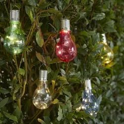 LED Solar Glühbirne mit Drahtlichterkette hängend Garten Terrasse Balkon blau