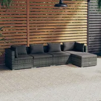 Gecheer 5-TLG. Gartenmöbel Lounge Sofa, Terrassensofa Rattan, Gartenlounge Set Polyrattan, Gartensofa mit Kissen, Balkonlounge Set, Poly Rattan Grau & Kissen Anthrazit