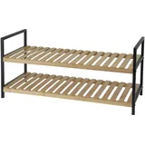WellHome - Bambus-Schuhregal mit 2 Regalen aus Metall und Bambus 70x30x32cm