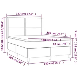 vidaXL Boxspringbett 140 x 200 cm Dunkelgrau