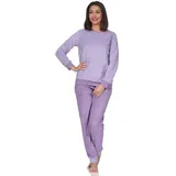 Normann Pyjama Normann Damen Frottee Pyjama mit Bündchen in Tupfen- und Ringeldesign lila 40-42