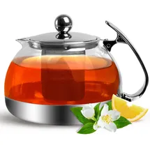 DEUBA Teekanne mit Teesieb aus Edelstahl / Glas 1,2 Liter