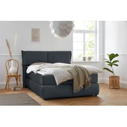 Boxspringbett ANDAS "Jenson", blau, B:168cm L:225cm, Struktur weich (85% Polyester/15% Nylon), Komplettbetten, Boxspringbett, in 4 Farben, 4 Breiten, 3 Matratzenarten in 2 Härtegraden, Topper