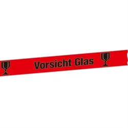 Aufkleber Packband Vorsicht Glas, Folie, 50 mm x 66 m