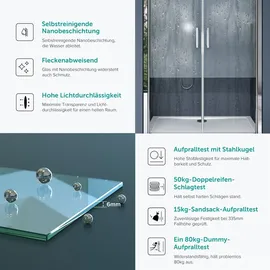 SoGood doporro Duschtür Nischentür dusche Duschabtrennung Duschkabine 85cm Nischendrehtür 195cm ESG-Sicherheitsglas mit Milchglas-Streifen Drehtür mit... Hebe- und Senkmechanismus Teramo24MS