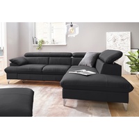 Ecksofa COTTA "Caluso" Sofas Gr. B/H/T: 256 cm x 74 cm x 208 cm, NaturLEDER, Ottomane rechts, ohne Bettfunktion-ohne Bettkasten-mit Kopfteilverstellung, schwarz Leder-Ecksofas