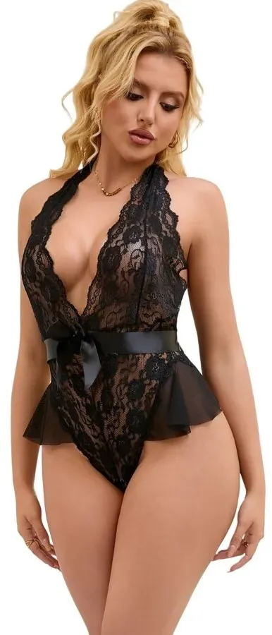 SUBBLIME  930806 Sexy Body mit Rüschen in Schwarz (S/M)