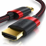 Primewire - 2m High Speed 8K HDMI Kabel 2.1, Ethernet ARC 3D 4K Ultra HD 7680x4320 @ 120 Hz HDTV Full HD, Schwarz/Rot