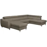 Livetastic Wohnlandschaft, Taupe, Textil, Leder, Echtleder, Rindleder, 5-Sitzer, U-Form, 315x208 cm, Made in EU, Bettkasten erhältlich, Lederauswahl, Bettfunktion Rücken echt, Wohnzimmer, Sofas & Couches, Wohnlandschaften, Wohnlandschaften in U-Form