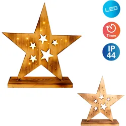 NÄVE LED Dekoobjekt "LED-Holzstern H: 49cm, Weihnachtsdeko aussen", beige (natur), H: 49cm, Lampen, Timerfunktion (6on/18off), AA Batterie 1,5V, für Außen geeignet
