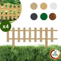 Floranica 4 Stk. Zierzaun aus Holz 100 x 40 cm Natur imprägniert Steckzaun als Beeteinfassung Rasenkante Tierzaun Bauernzaun - Braun/Grau/Weiß/Grün