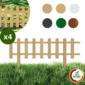 Floranica 4 Stk. Zierzaun aus Holz 100 x 40 cm Natur imprägniert Steckzaun als Beeteinfassung Rasenkante Tierzaun Bauernzaun - Braun/Grau/Weiß/Grün
